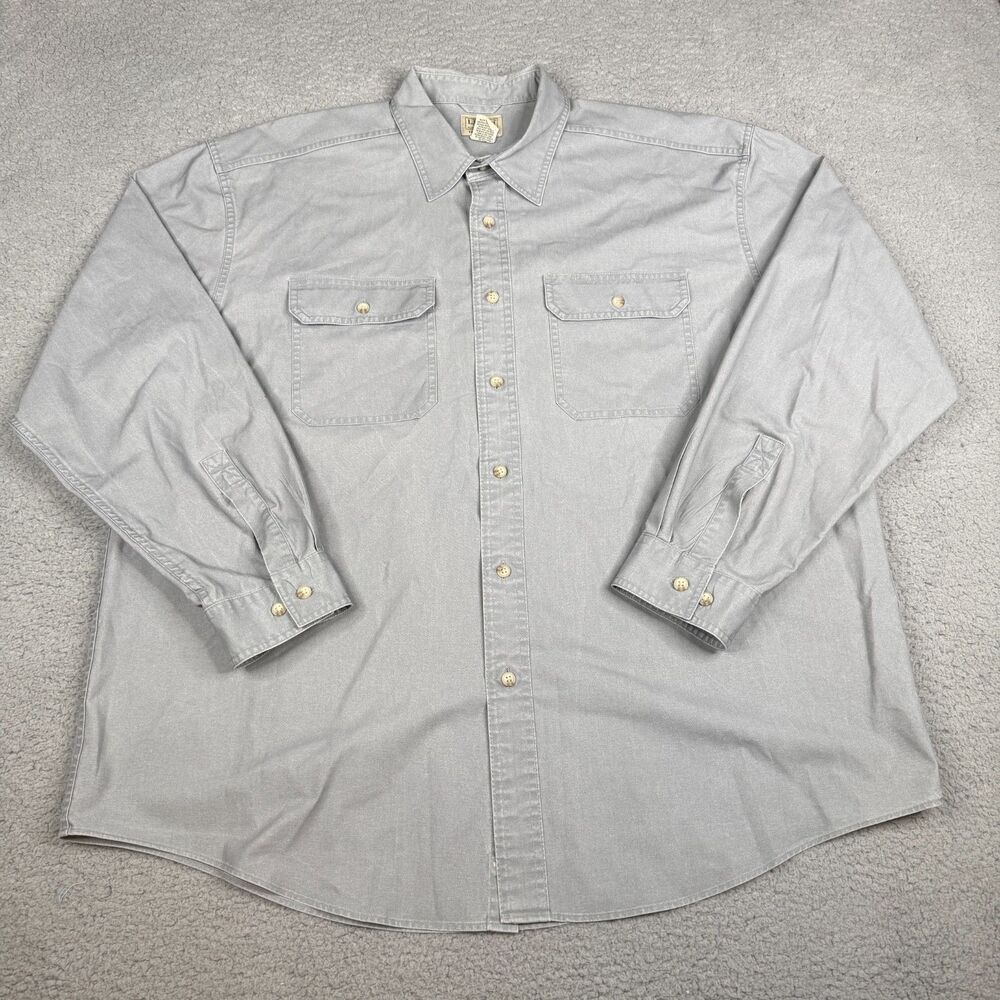 LL Bean Shirt Mens XL Gray Sunwashed Canvas Long Sleeve 270133 Outdoor Workwear